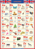 Таблица "Грамматика английского языка. Английский алфавит в картинках (с транскрипцией)" (100х140 сантиметров, винил) - fgospostavki.ru - Челябинск