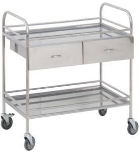 Столик манипуляционный передвижной из нержавеющей стали с бортиками, с двумя полками и двумя выдвижными ящиками - fgospostavki.ru - Челябинск