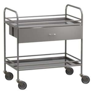 Столик манипуляционный передвижной из нержавеющей стали с бортиками, с двумя полками и выдвижным ящиком - fgospostavki.ru - Челябинск