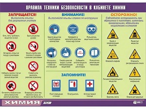 Таблица демонстрационная "Правила техники безопасности в кабинете химии" (винил 70х100) - fgospostavki.ru - Челябинск
