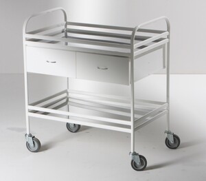 Столик манипуляционный передвижной металлический с бортиками, с двумя полками и двумя выдвижными ящиками - fgospostavki.ru - Челябинск