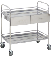 Столик манипуляционный передвижной из нержавеющей стали с бортиками, с двумя полками и двумя выдвижными ящиками - fgospostavki.ru - Челябинск