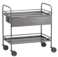 Столик манипуляционный передвижной из нержавеющей стали с бортиками, с двумя полками и выдвижным ящиком - fgospostavki.ru - Челябинск